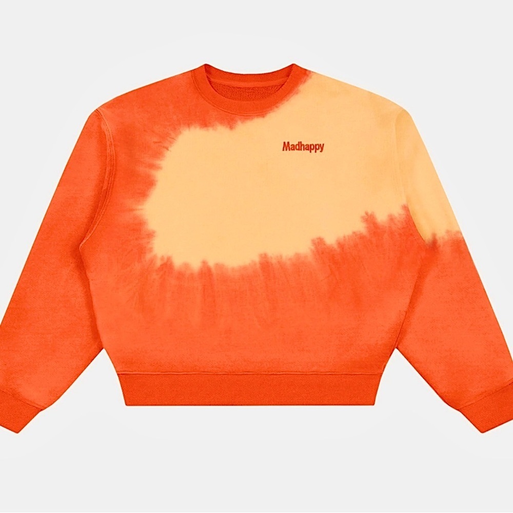 NWT MadHappy Tye-Dye Sunburst Orange Crewneck Heritage Sweatshirt Sun Kissed